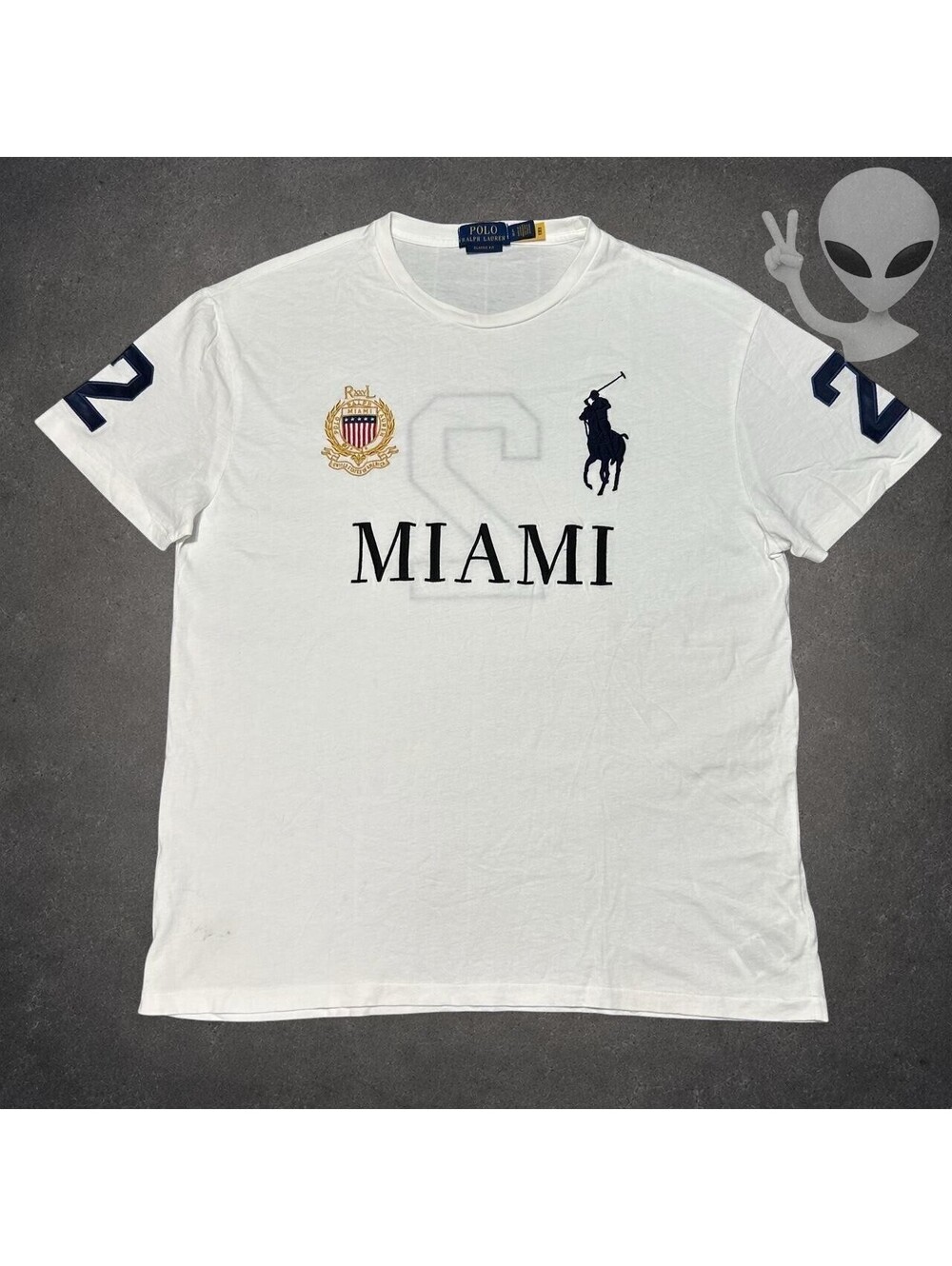Polo Ralph Lauren Miami Big Pony Crest T-Shirt Mens US Size L White Cotton
